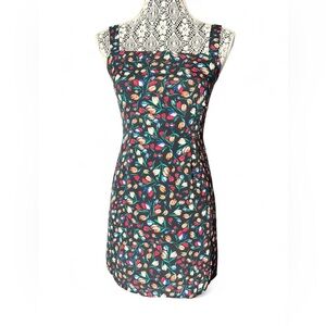 bp Black Square-Neck Mini Dress with Multicolored Floral Tulips